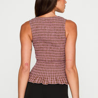 Chauntelle Ruched Top Pink Check