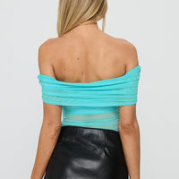 Dreamscapes Off Shoulder Mesh Bodysuit Blue