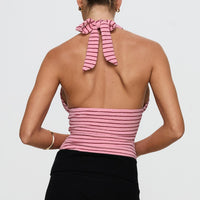 Whimsy Halter Top Pink / Red Stripe