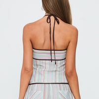 Taylar Tie Bust Top Green Stripe