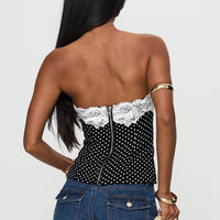 Ettore Lace Trim Strapless Top Black Polka