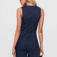 Arcore Button Up Denim Playsuit Dark Wash