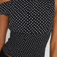 Ready To Party Off Shoulder Top Black Polka