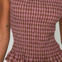Chauntelle Ruched Top Pink Check