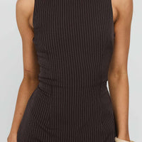 Yumiko Romper Brown Pinstripe