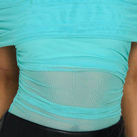 Dreamscapes Off Shoulder Mesh Bodysuit Blue