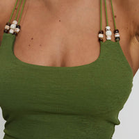Roller Coaster Bead Detail Top Green