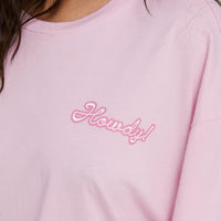 Howdy Partner Oversized Graphic Tee Pink