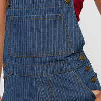 Kacey Short Overalls Mid Blue Pinstripe
