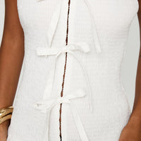 Think And Smile Strapless Tie Detail Playsuit White