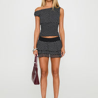 Ready To Party Off Shoulder Top Black Polka