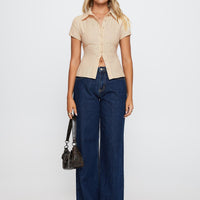 Lift Off Button Up Top Cream / Navy Stripe