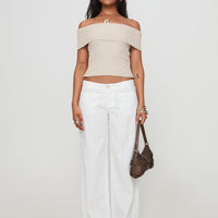 Murmur Off Shoulder Top Beige
