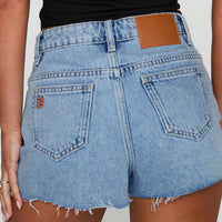Top Tier Mid Rise Denim Shorts Light Wash