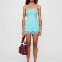 So Gorgeous Strapless Frill Playsuit Blue