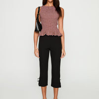 Chauntelle Ruched Top Pink Check