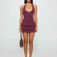 Under The Moonlight Halter Playsuit Wine