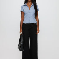 Lift Off Button Up Top Blue