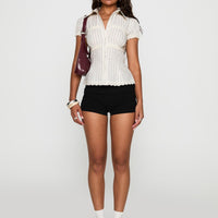 Deserve You Puff Sleeve Button Front Top Cream Stripe