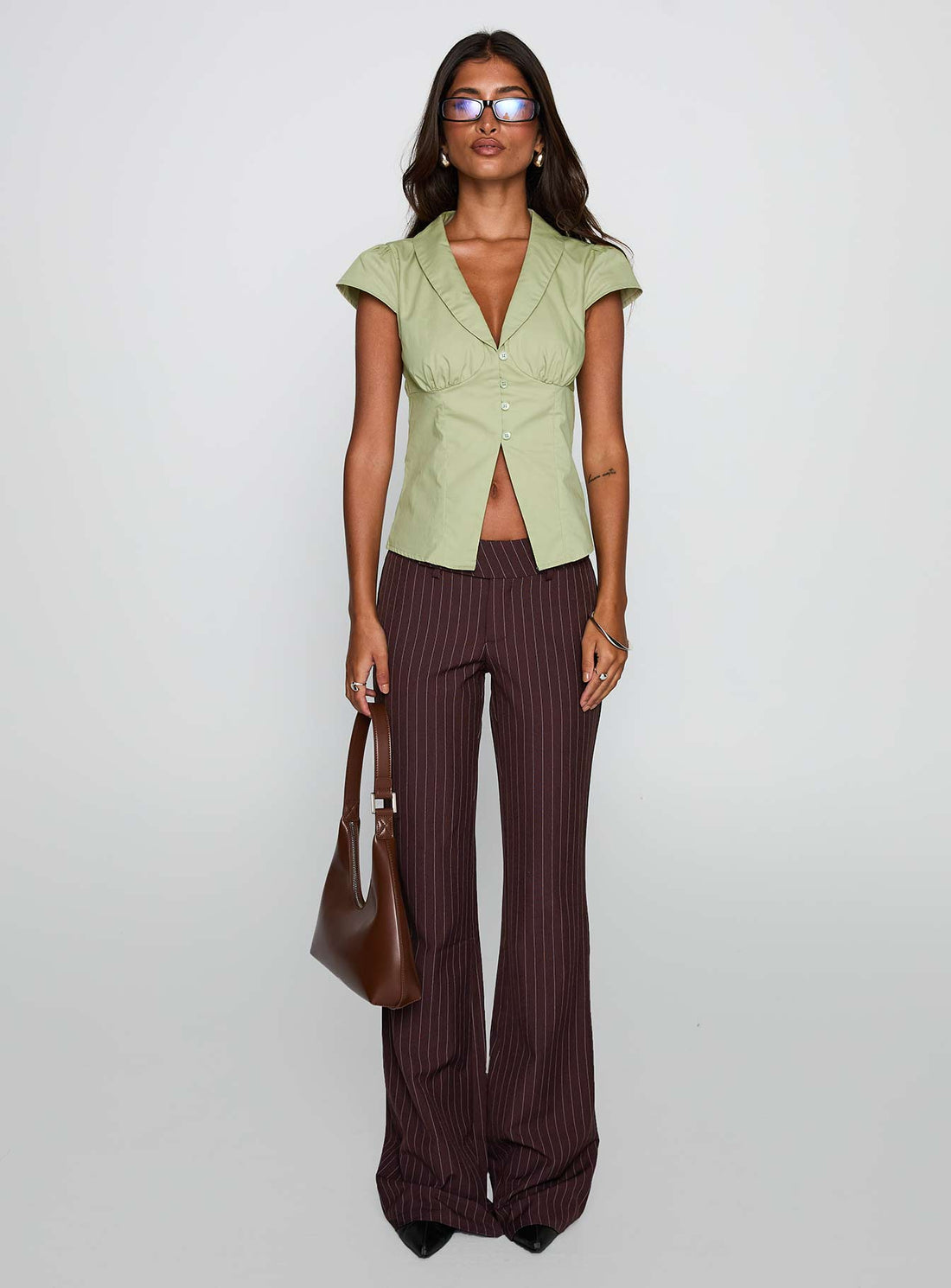 Crowd Control Collared Top Sage