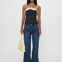Ettore Lace Trim Strapless Top Black Polka