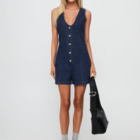 Arcore Button Up Denim Playsuit Dark Wash