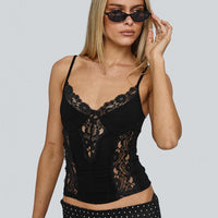 Rhiara Lace Trim Top Black
