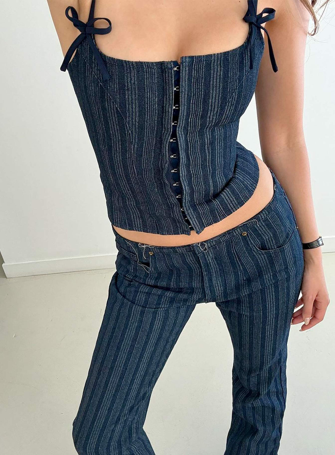 Charismatic Denim Corset Dark Pinstripe