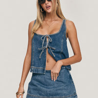 Stefenie Denim Tie Top Mid Wash