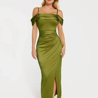 Shapewear Off Shoulder Shine Ruched Sculpting Maxi Dress