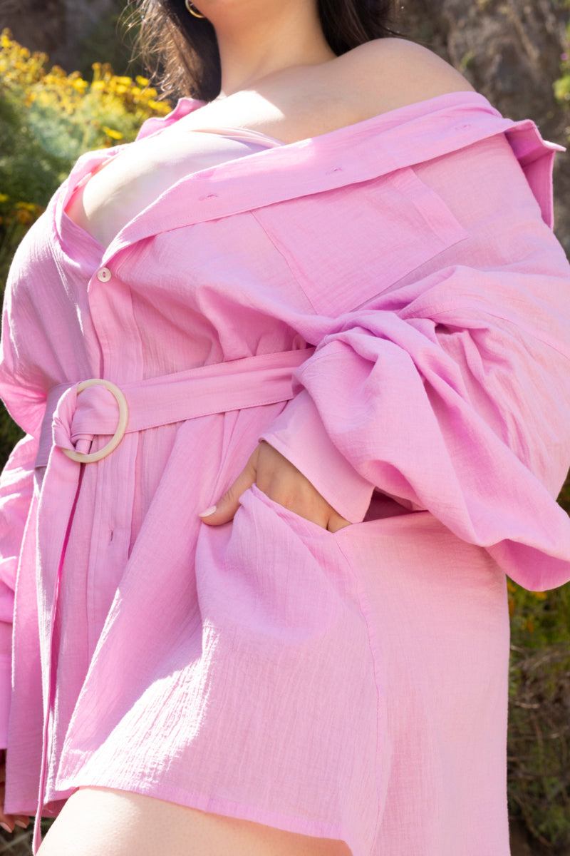 I Need a Vacation Shirt Dress - Pink Lavender