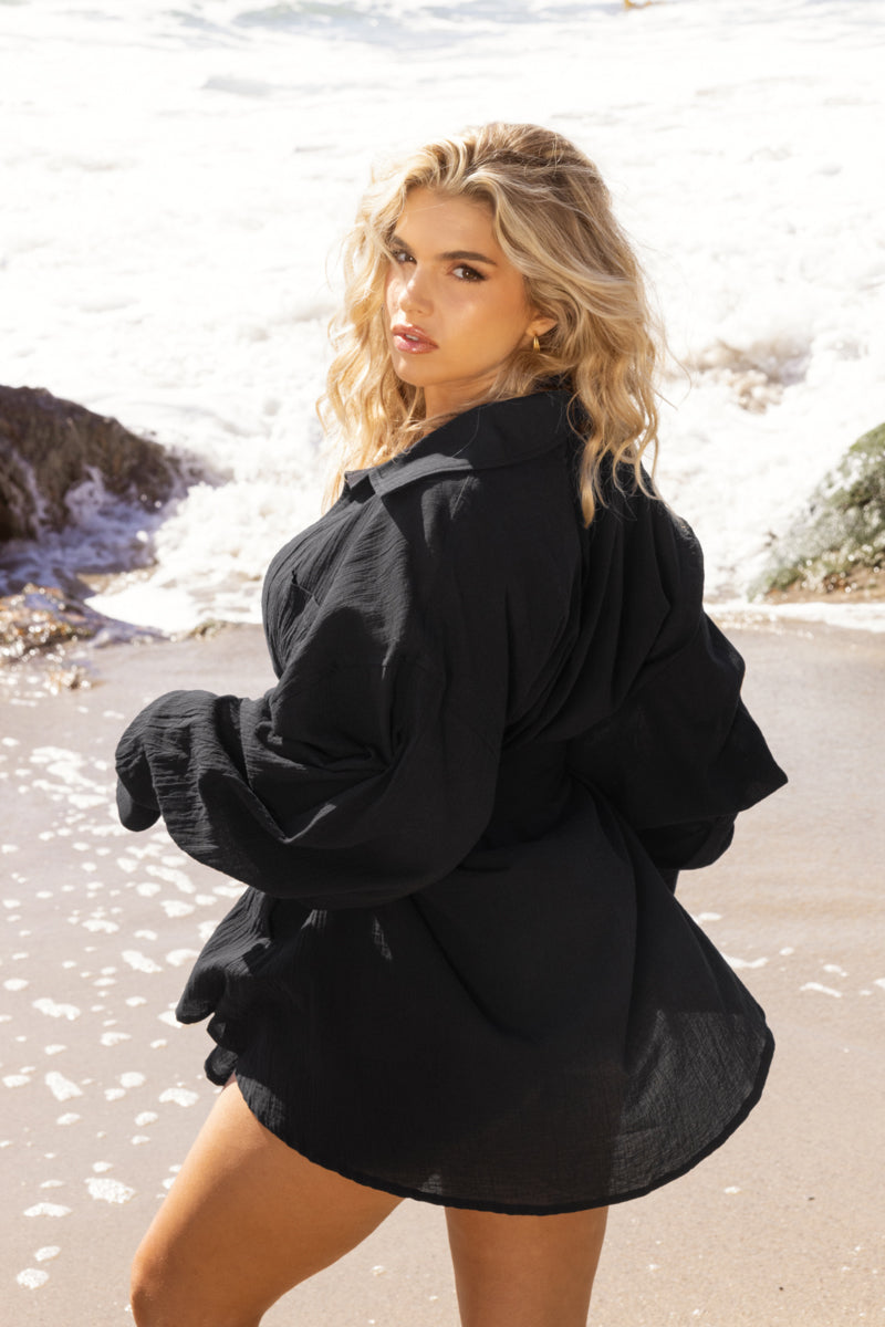 I Need a Vacation Shirt Dress - Black