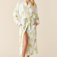 Della Cloud Jersey Banded Midi Robe in Lemon Spritz