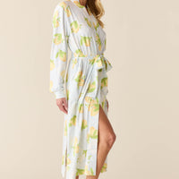Della Cloud Jersey Banded Midi Robe in Lemon Spritz