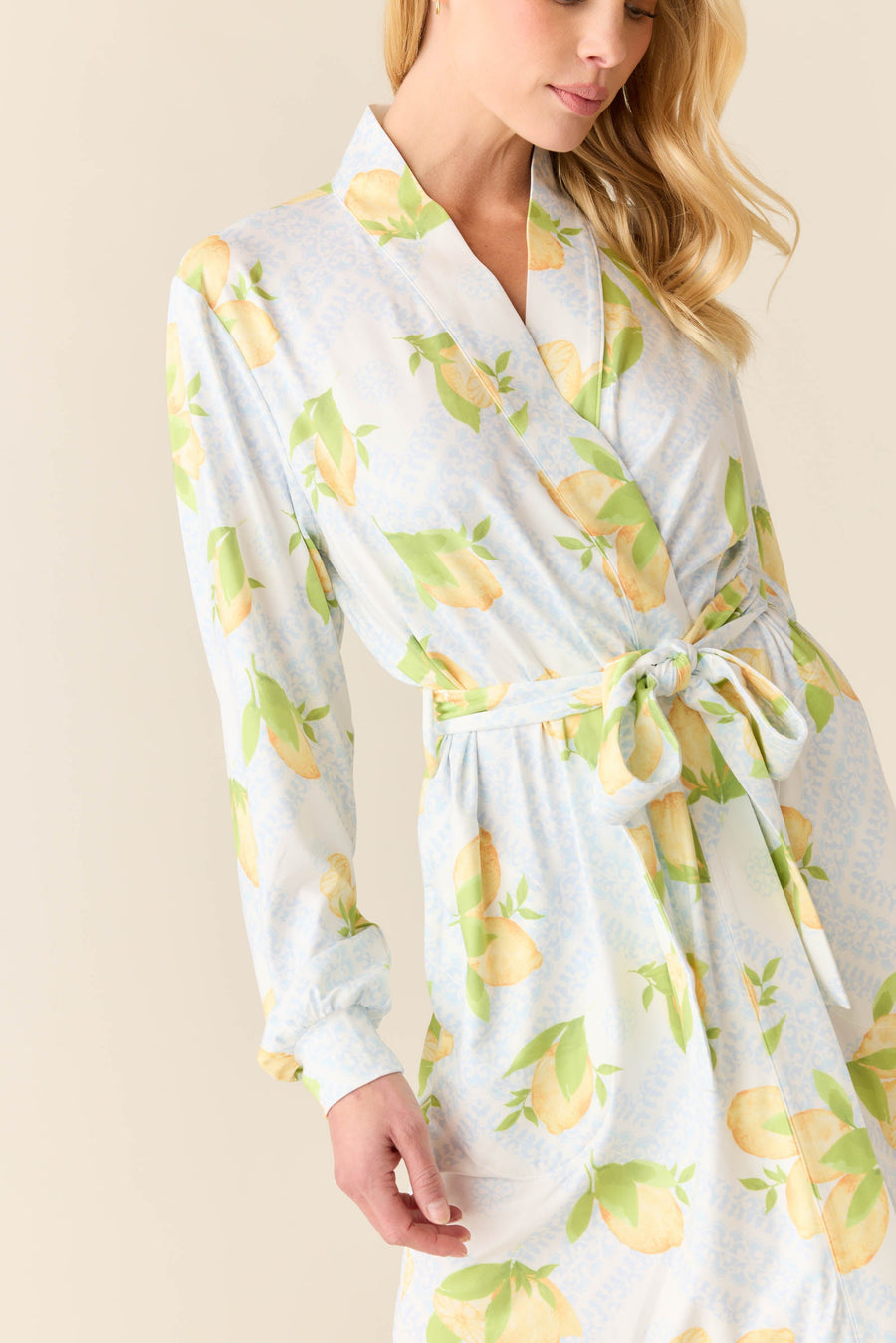 Della Cloud Jersey Banded Midi Robe in Lemon Spritz