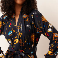Skyler Cloud Jersey Banded Long Robe in Mystic