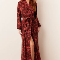 Skyler Cloud Jersey Banded Long Robe in Botanical