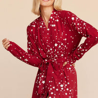 Skyler Cloud Jersey Banded Long Robe in Red Stars