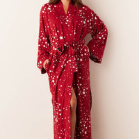 Kaia Cloud Jersey Kimono Robe in Red Stars
