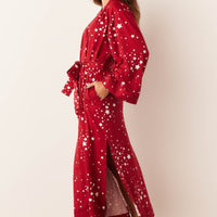 Kaia Cloud Jersey Kimono Robe in Red Stars