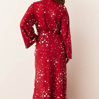 Kaia Cloud Jersey Kimono Robe in Red Stars
