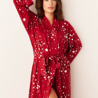 Kaia Cloud Jersey Kimono Robe in Red Stars