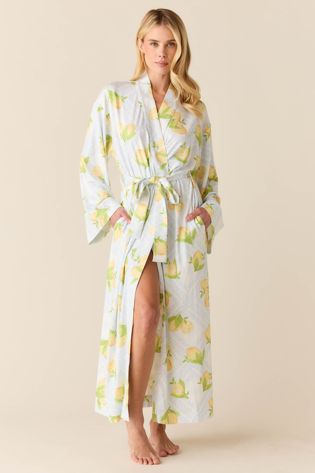 Kaia Cloud Jersey Kimono Robe in Lemon Spritz