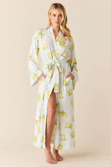 Kaia Cloud Jersey Kimono Robe in Lemon Spritz
