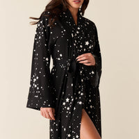 Kaia Cloud Jersey Kimono Robe in Black Stars
