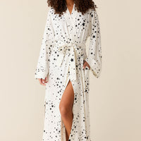 Kaia Cloud Jersey Kimono Robe in White Stars