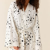 Kaia Cloud Jersey Kimono Robe in White Stars