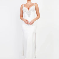 Shapewear Lace V Neck Side Slit Slimming Maxi Slip Dress