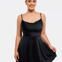 Shapewear Strappy Cowl Neck Tummy Control Flare Dress