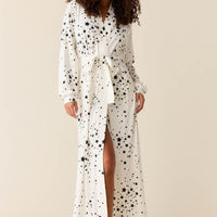 Skyler Cloud Jersey Banded Long Robe in White Stars
